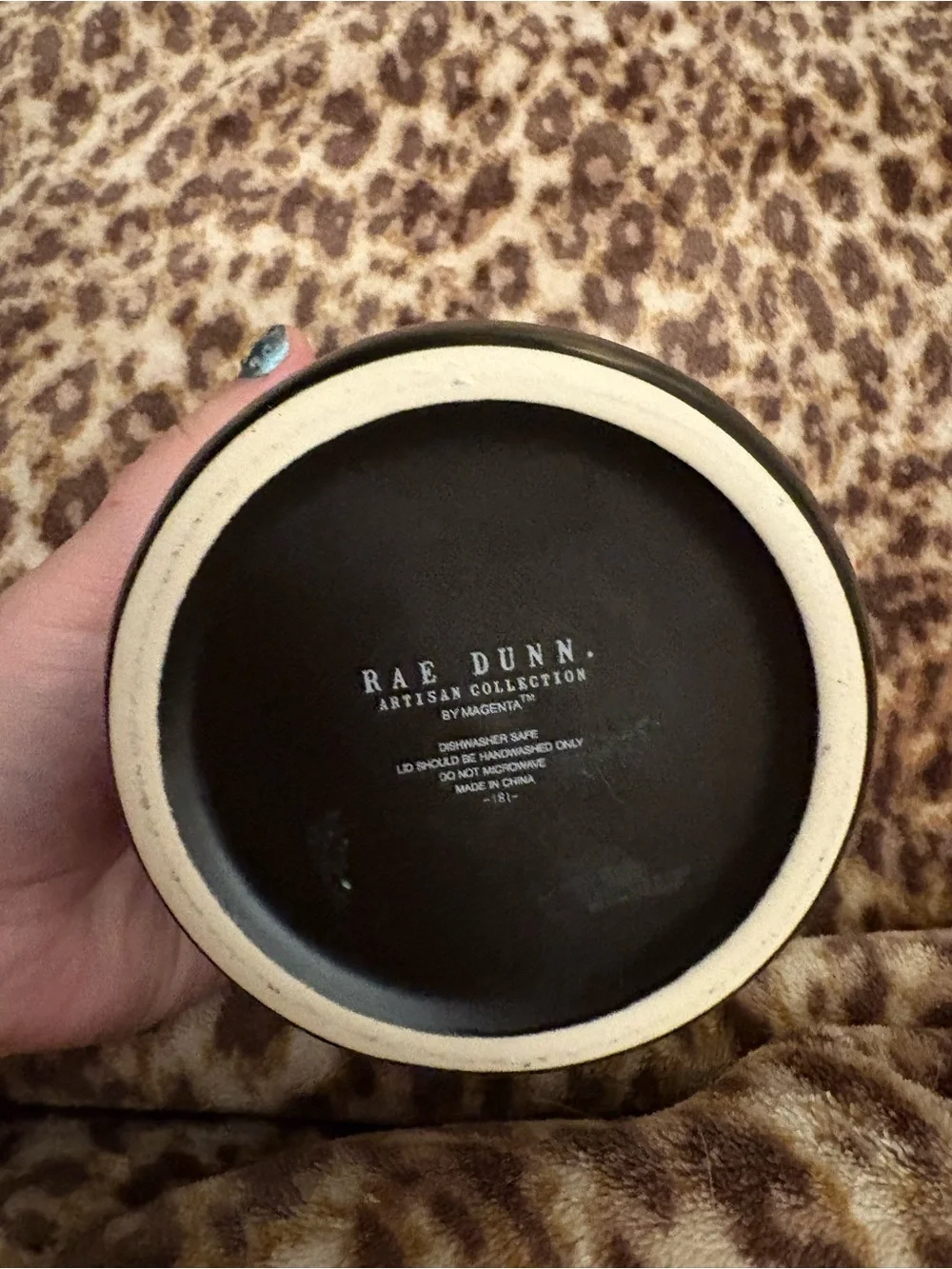 Rae Dunn Matte Black Jar with Green Trim